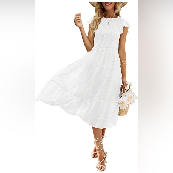 Merokeety Women’s Short Sleeve Swiss Dot Dress, White -Medium - Picture 4 of 11